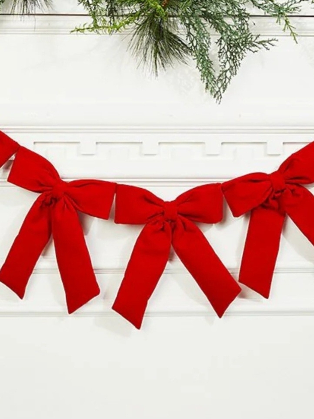Festive Red Velvet Bow Garland - Home Holiday Decor